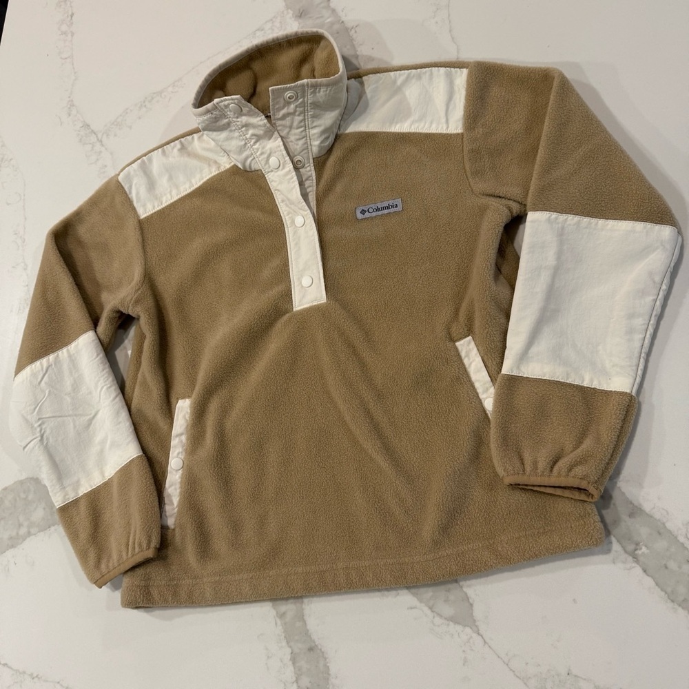 Columbia Benton Springs Crop Fleece Pullover Sweatshirt Women’s Small Tan/Beige - Picture 2 of 8